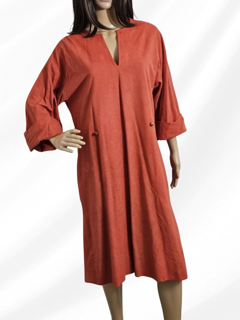 Handmade Burnt Orange Dress Midi Style Pit 21.5 Length 40